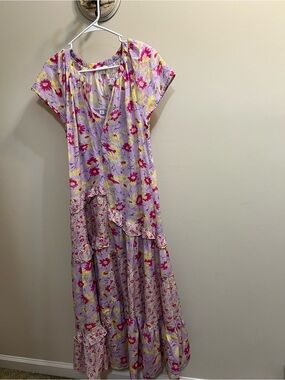 Sundance Pretty Petals Lavender Floral Dress with Pink & Yellow Blooms Size S